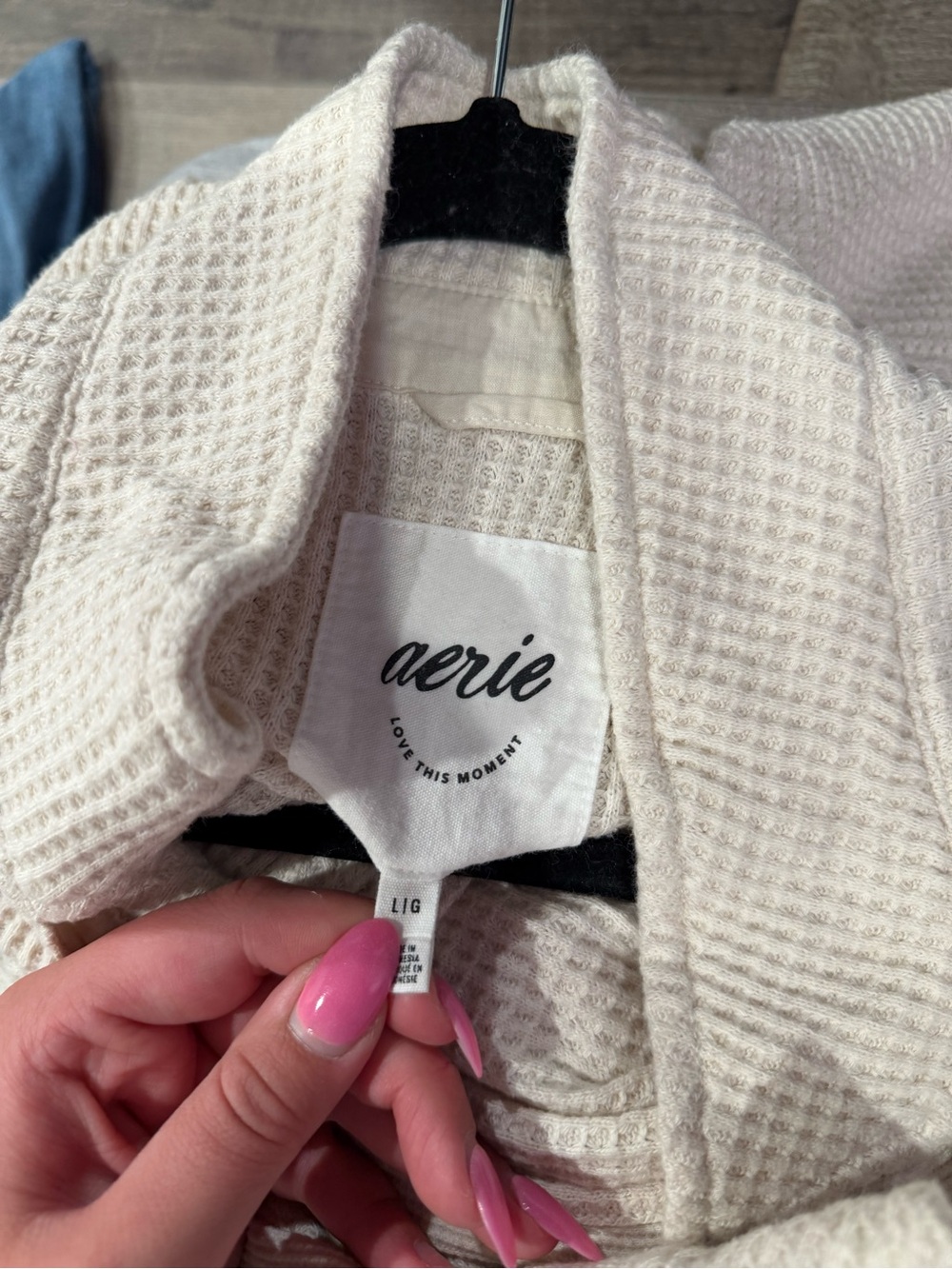 aerie Cream Waffle Knit Button-Down Shirt - Picture 3 of 3